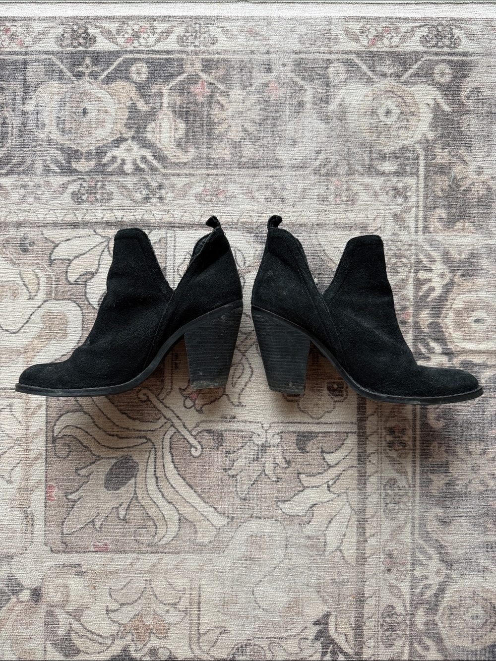 Nine West Black Suede Ankle Booties with Stacked Heel - Women's